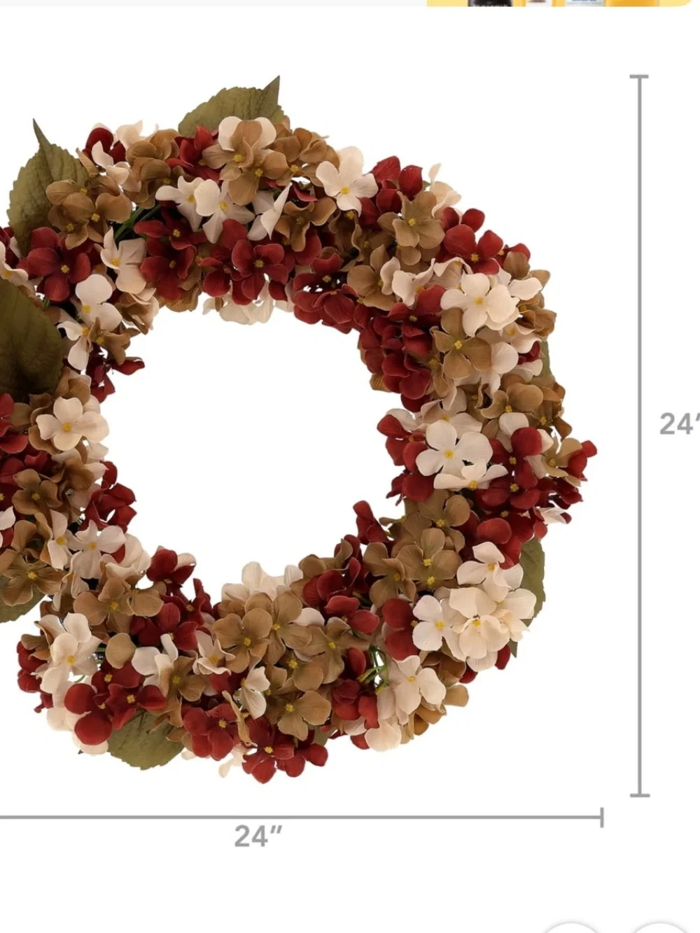 Texas House Hydrangea Wreath, Cream and Brown, 24